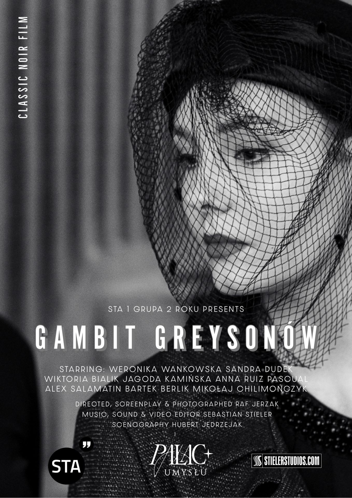 Film poster for Gambit Greysonów featuring a woman in a veil and classic noir theme.